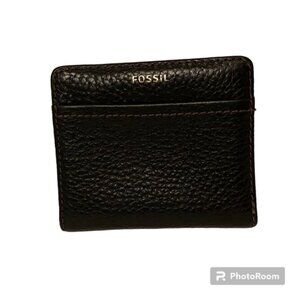 FOSSIL WALLET BLACK LEATHER BIFOLD SNAP ZIP COIN SECTION GRAY CARD SLOTS ID
